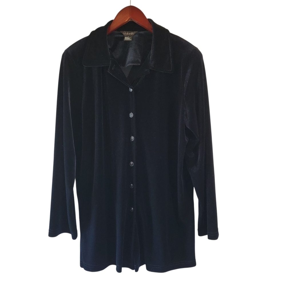 VTG Rafaella Black Velvet Button Front Blouse Sz M Long Sleeve Whimsigoth USA
